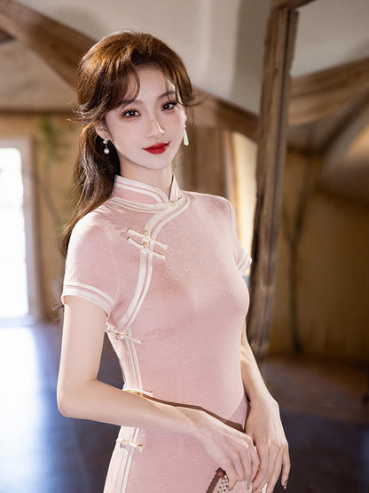 Pink Improved Cheongsam – Youth Elegant Daily Dress