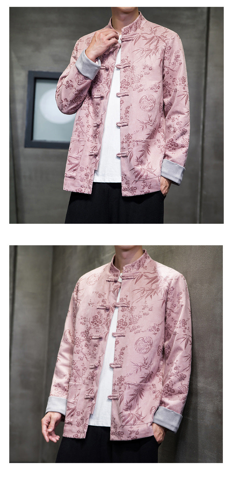 Chinese Style Mens Retro Tang Suit Button Printed Velvet Coat