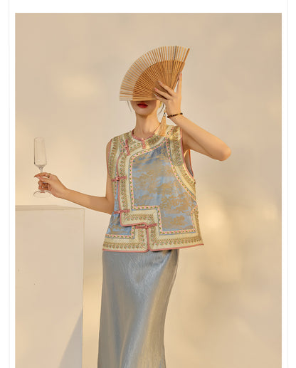 New Chinese Style Heavy Embroidery Rayon Vest for Women