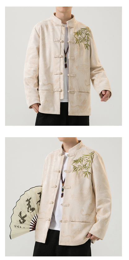 Mens Chinese Tang Suit Retro Hanfu Loose Plus Size Velvet Coat