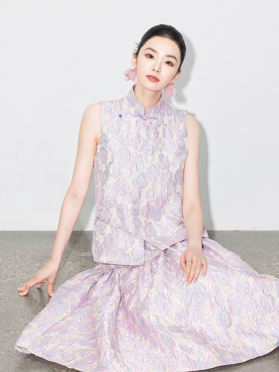 2025 Autumn Stand Collar Sleeveless Jacquard Vest for Women