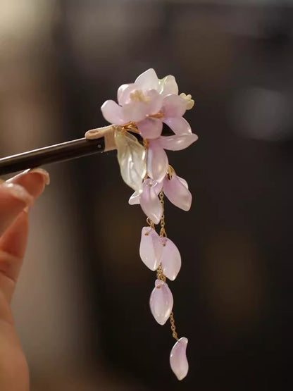 New Chinese Style Begonia Flower Hairpin Cheongsam Fairy Tassel Wooden Hairpin