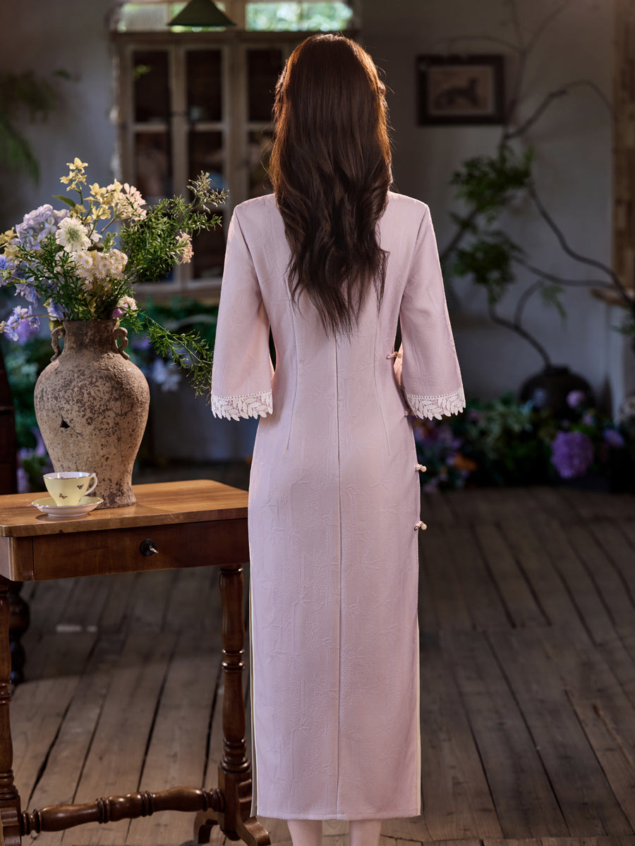 New Chinese Style Long Cheongsam – Jacquard Suzhou Youth Dress