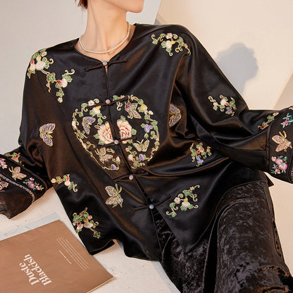 2026 Autumn New Chinese Style Printed Embroidered Acetate Coat for Women