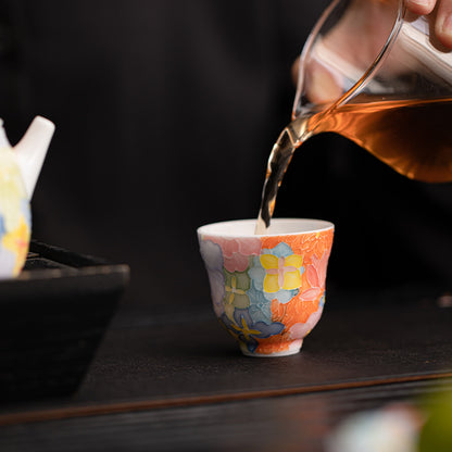 Jingdezhen Hand-Painted Underglaze Master Tea Cup Threaded Design