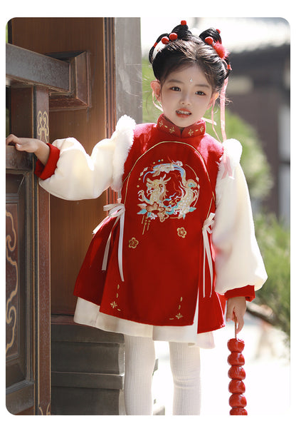 Girls’ Winter Hanfu Qipao | Padded Chinese Tang Suit New Year Dress