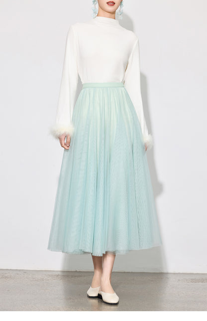 Chic Layered Tulle Skirt — High Waist Fairy Midi A-Line Skirt