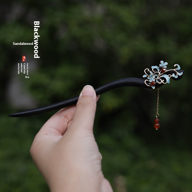 New Chinese Style Burnt Blue Sandalwood Hairpin Retro Handmade Hanfu Accessory