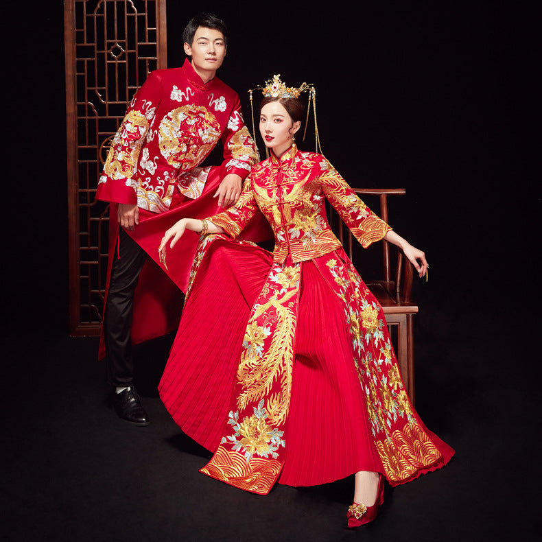 Xiuhe Wedding Dress Bride Plus Size Dragon Phoenix Gown Set