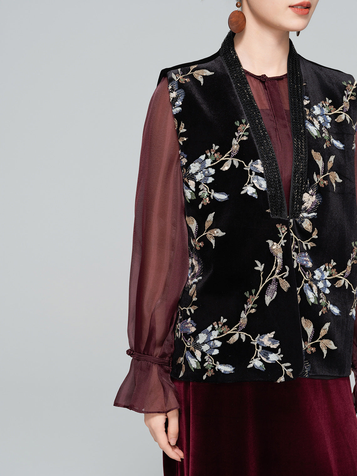 Sophisticated Heavy Embroidery Sequin Vest