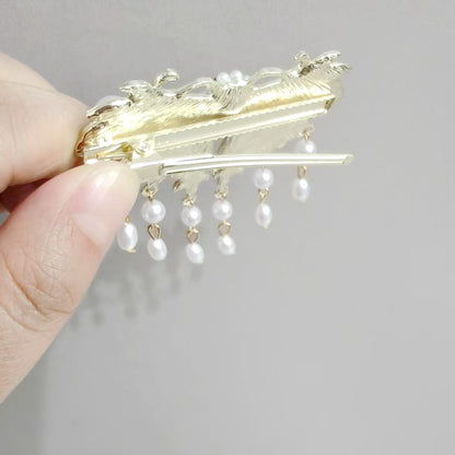 Blue Enamel Hair Clip Chinese Style Pearl Tassel Butterfly Hairpin