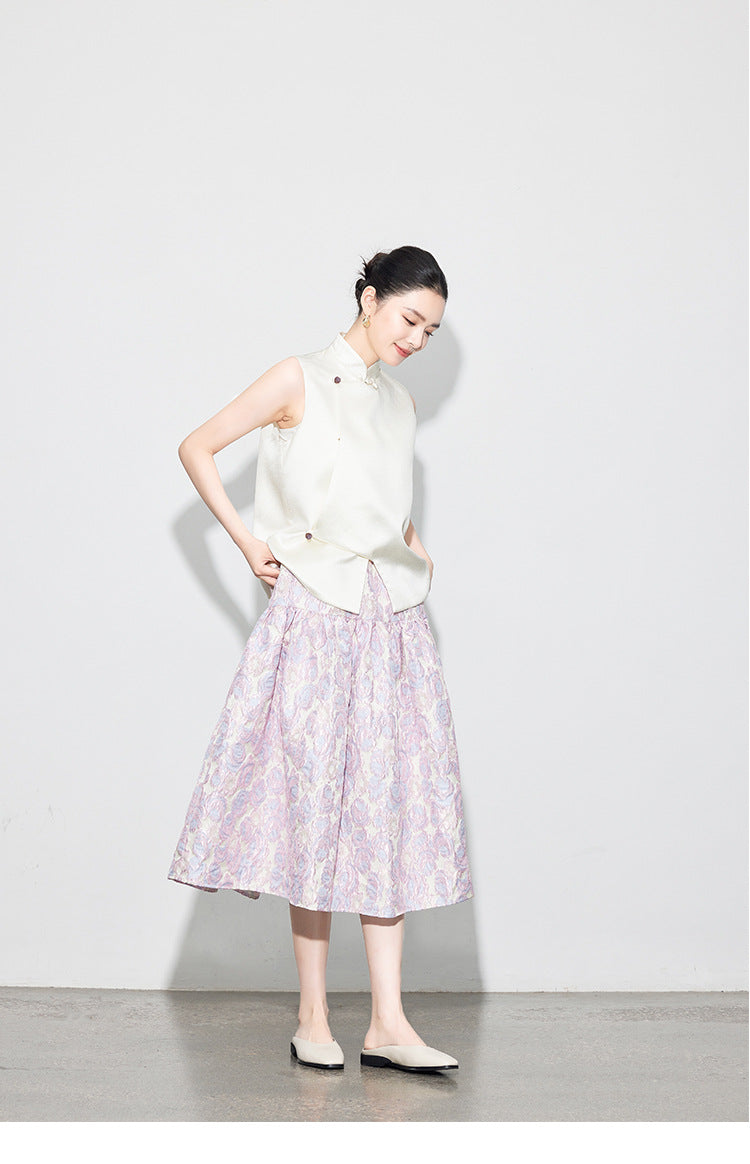 Brocade Jacquard Heavy Craft Puff Skirt & Vest Set for Autumn