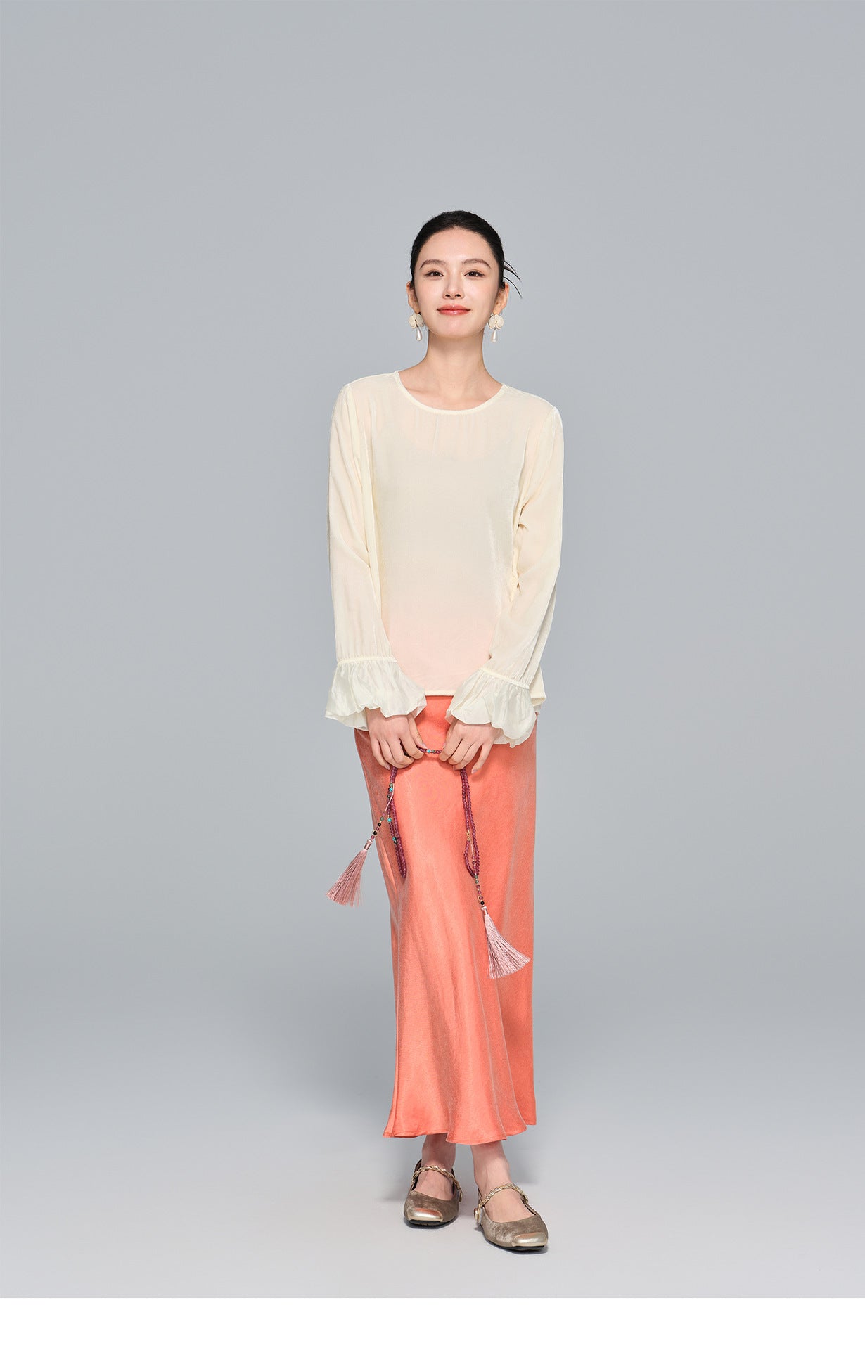 Autumn High-Waist Cupro Silk Skirt for Women