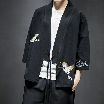 Mens Chinese Hanfu Taoist Robe Retro Kimono Jacket Trendy Top