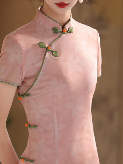 Elegant Pink Cheongsam – Youth Summer 2025 Dress
