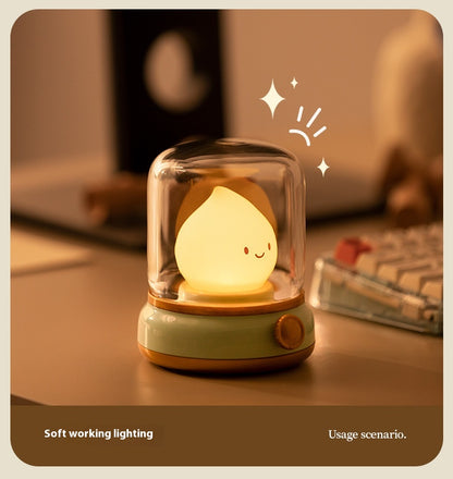 USB Rechargeable Night Light Vintage Oil Lamp Soft Light for Bedroom