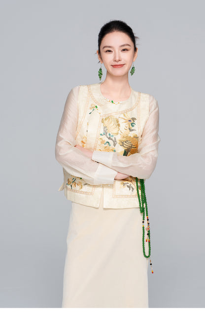 Mulberry Silk Embroidered Sleeveless Vest for Women