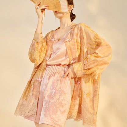 Autumn Chinese Style Lace Patchwork Shirt | Slim Embroidered V-Collar Top