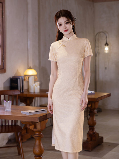 Yellow Cheongsam 2025 – Summer Petite Elegant Daily Dress