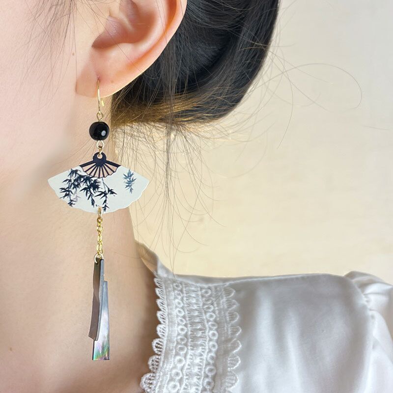 Ancient Style Fan Earrings | Elegant Chinese Niche Personality Jewelry for Women