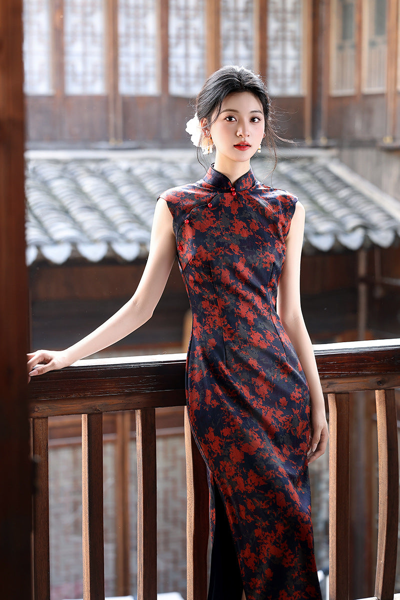 Slim Fit Retro Qipao – Elegant Long Chinese Dress