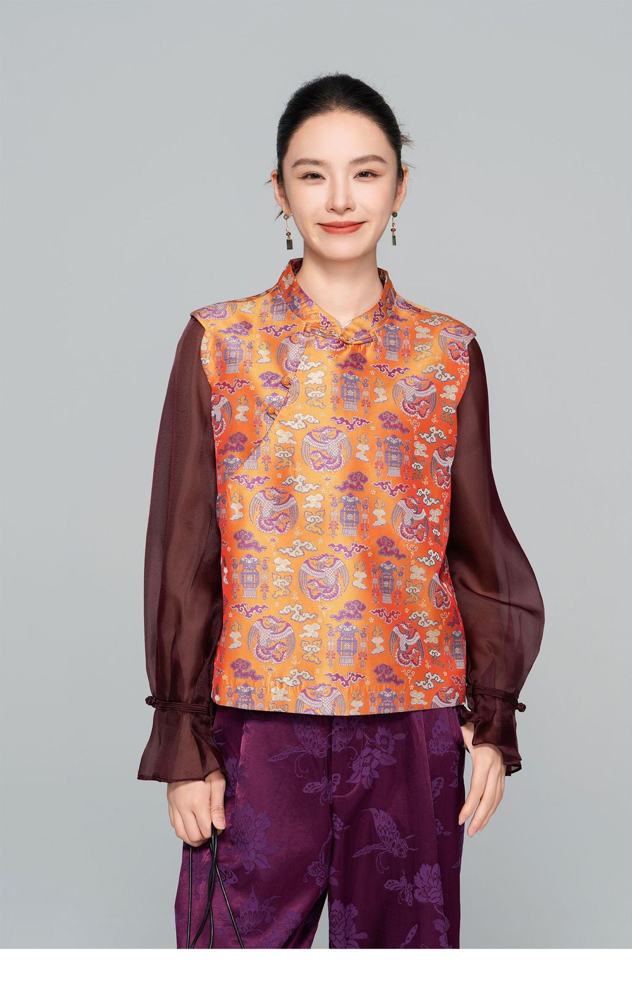 Elegant New Chinese Style Jacquard Sleeveless Vest for Women