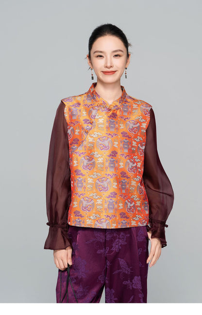 Elegant New Chinese Style Jacquard Sleeveless Vest for Women