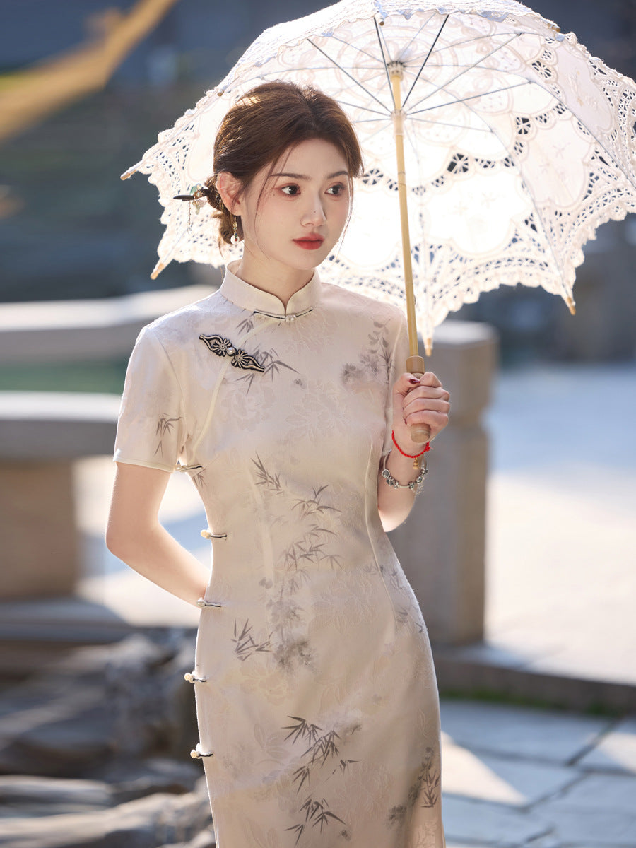 Ink Painting Long Cheongsam – Eight Side Buttons Elegant Dress