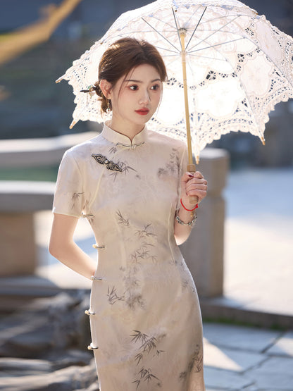 Ink Painting Long Cheongsam – Eight Side Buttons Elegant Dress