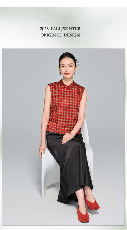 High-End Women's Plaid Silk Vest