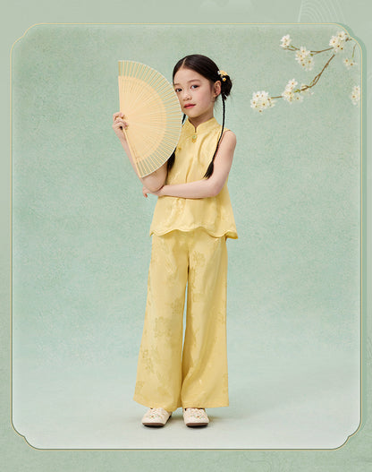 National Style Hanfu-Inspired Summer Set — Top & Pants for Children