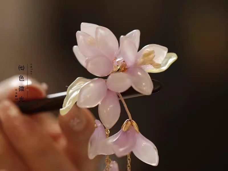 New Chinese Style Begonia Flower Hairpin Cheongsam Fairy Tassel Wooden Hairpin