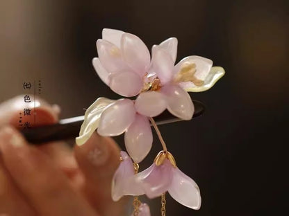 New Chinese Style Begonia Flower Hairpin Cheongsam Fairy Tassel Wooden Hairpin
