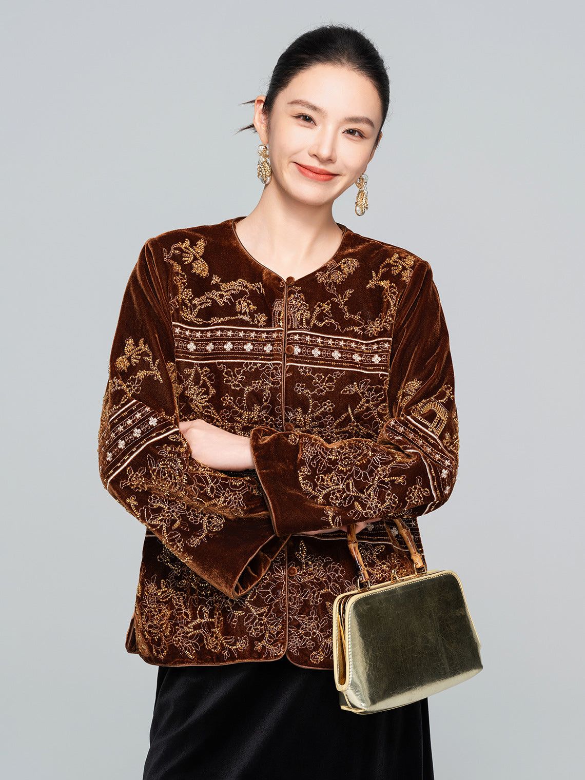 High-End Vintage Velvet Beaded Jacket New Chinese Style Women