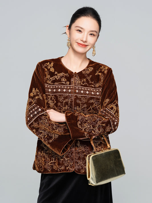 High-End Vintage Velvet Beaded Jacket New Chinese Style Women