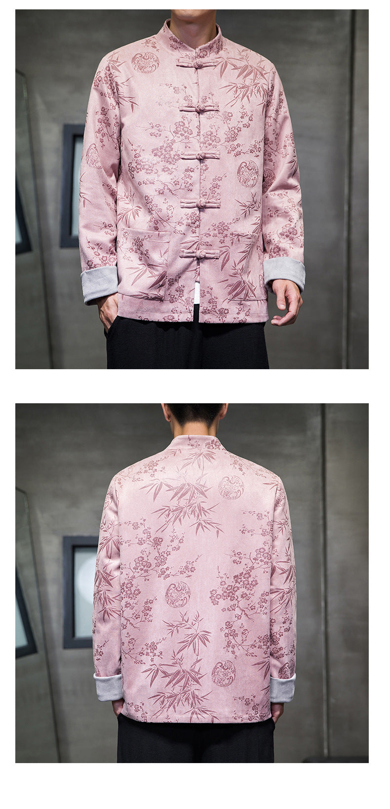 Chinese Style Mens Retro Tang Suit Button Printed Velvet Coat