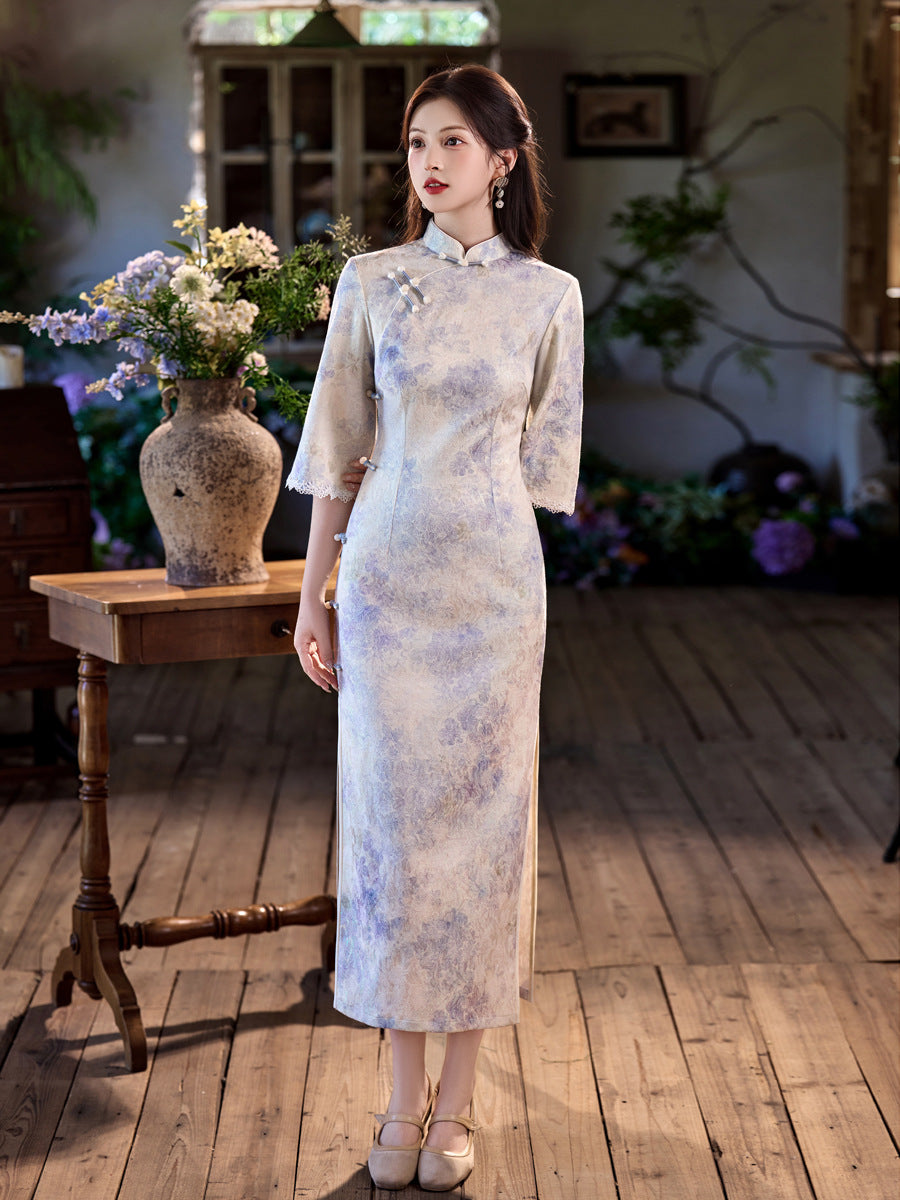 High-End Daily Wear Qipao – Exquisite Satin Autumn Dress