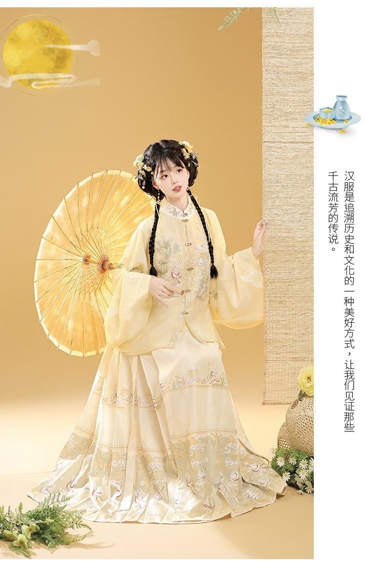Trees of Sea Ming Hanfu Set Adult Stand Collar Embroidered Pipa Sleeve Horse Face Skirt