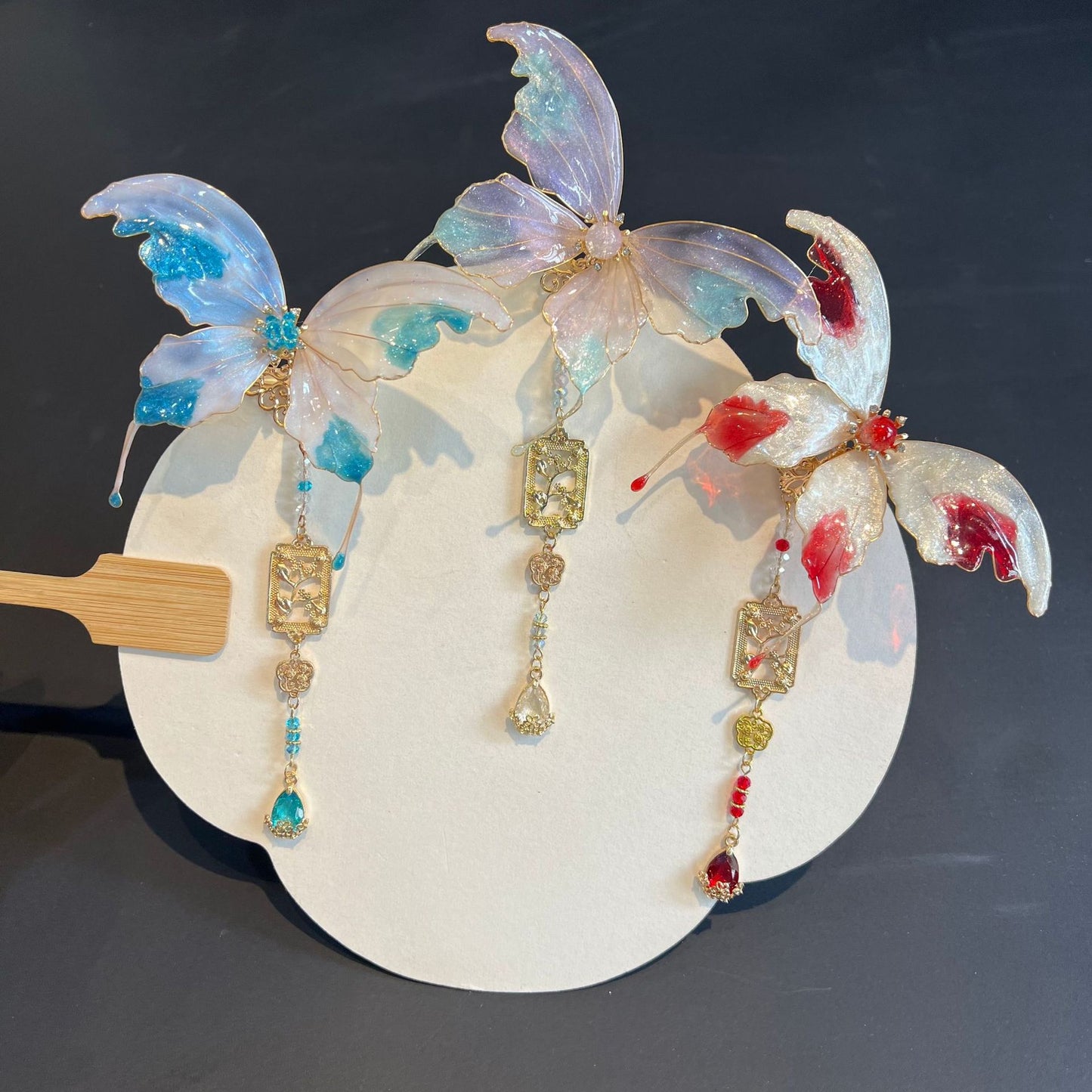 Ancient Style Handmade Liquid Flower Butterfly Hair Clip Hanfu Accessory