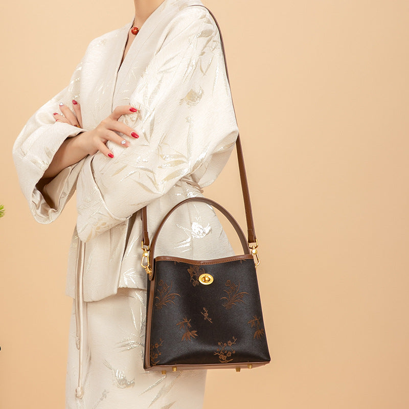 Vintage Xiangyun Silk Handbag — Real Mulberry Silk Bucket Bag for Women