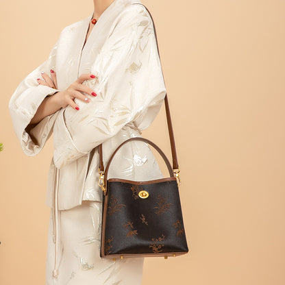 Vintage Xiangyun Silk Handbag — Real Mulberry Silk Bucket Bag for Women