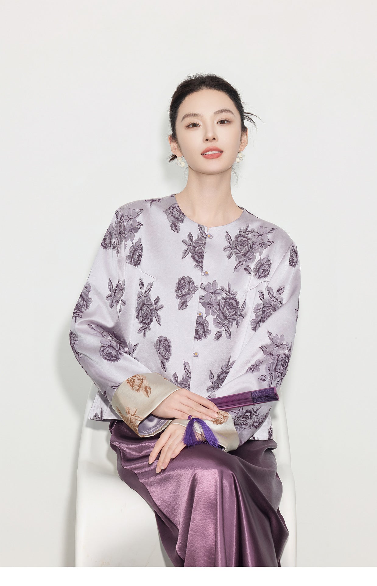 High-End Stylish Satin Jacquard Jacket for Women