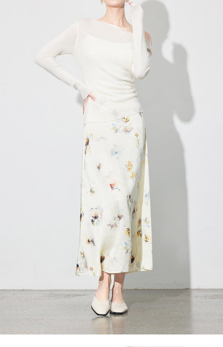 Chic Printed Midi Skirt, Side Slit Design for Women