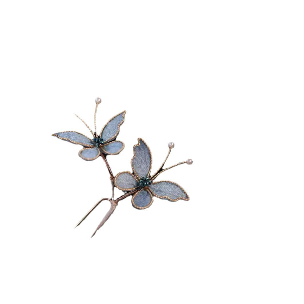 Light Luxury Blue Butterfly Hairpin Women Retro Chinese Style Updo Hairpin
