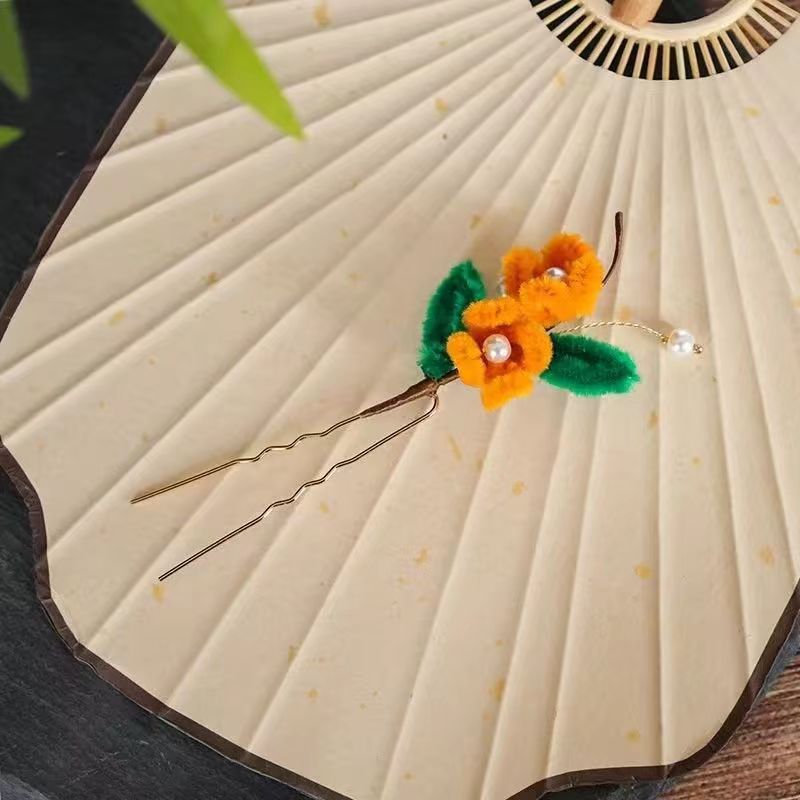 Osmanthus bunny imitation velvet flower hairpin side clip