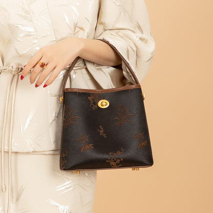 Vintage Xiangyun Silk Handbag — Real Mulberry Silk Bucket Bag for Women