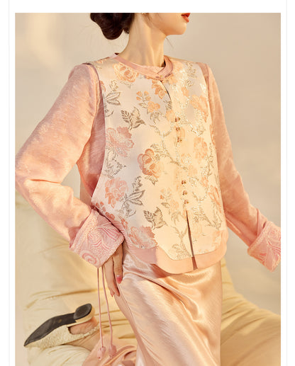 Elegant Jacquard Sleeveless Vest & Skirt Set for Autumn