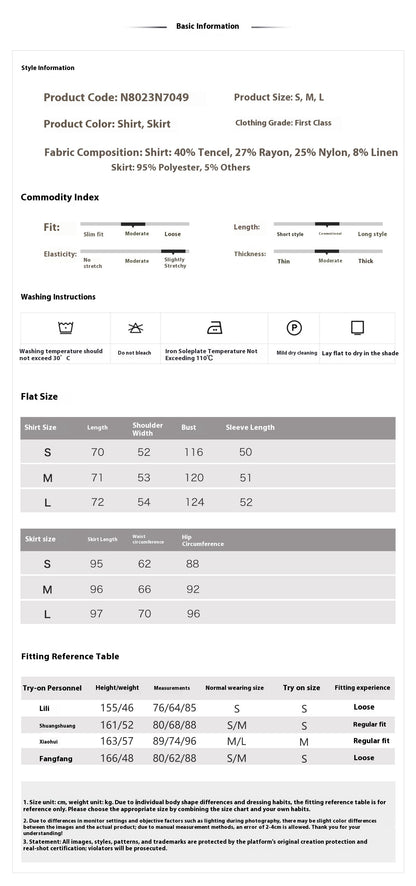 Autumn Button-Up Stand Collar National Style Top & Skirt Set