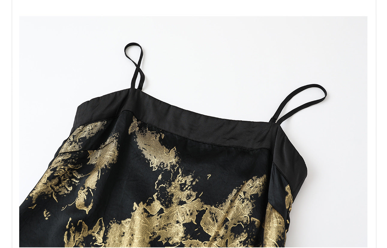 Summer New Chinese Printed Rayon Shirt & Strap Dress Set