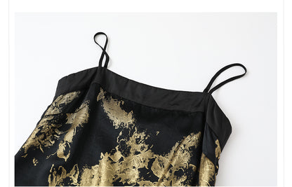 Summer New Chinese Printed Rayon Shirt & Strap Dress Set